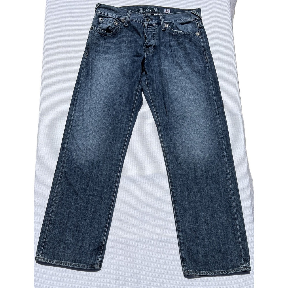 GUESS Jeans Y2K Men Rebel Low Rise Straight Leg Denim Jean Dark Wash W34 L32